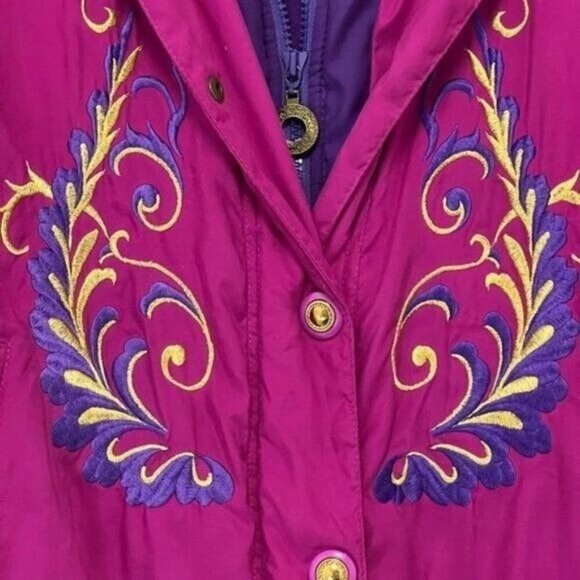Ellesse Ski Jacket Vintage Pink and Purple Embroidery Details Womens Size L - Picture 7 of 8